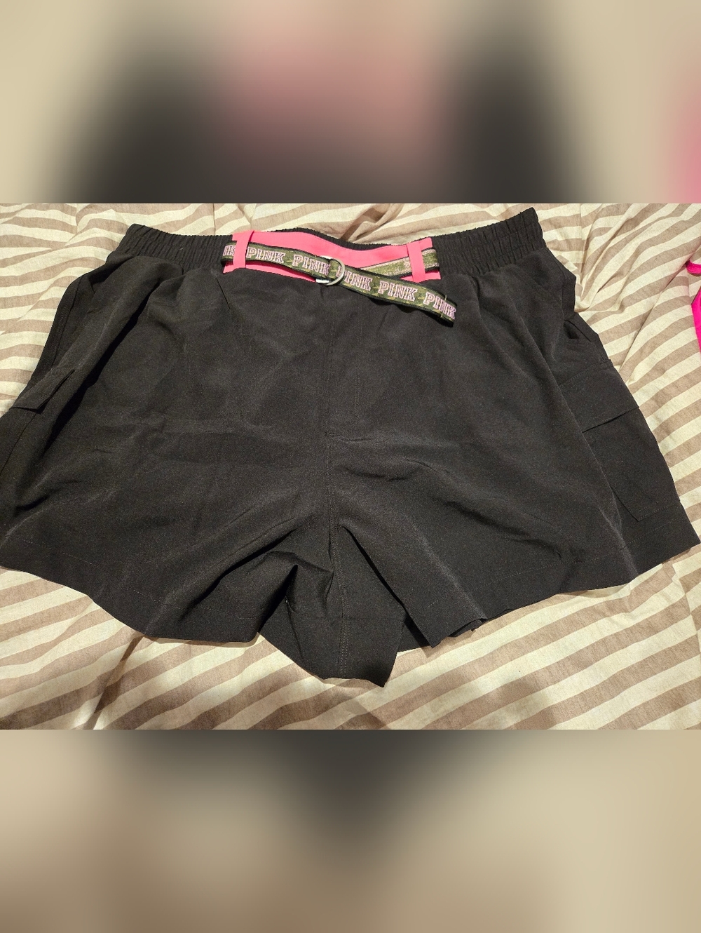 PINK Victoria's Secret Black Shorts with Pink Belt Detail